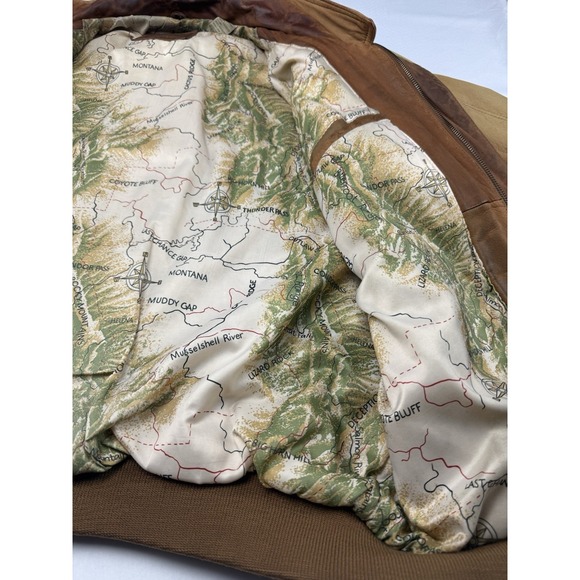 Marlboro Adventure Team Leather Jacket Mens L Montana Map Lining Bomber - Picture 13 of 16